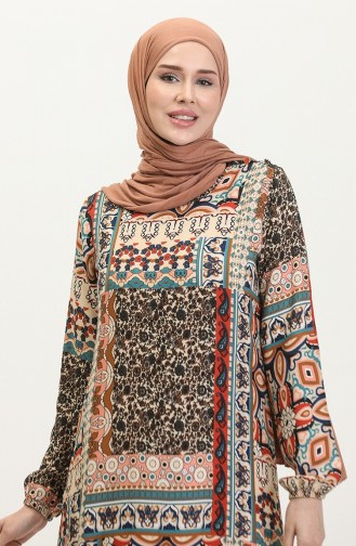 Alisa Flounced Belted Viscose Dress 4599M-01 Beige Brick 4599M-01
