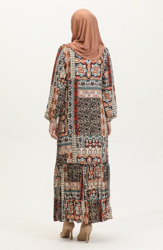 Alisa Flounced Belted Viscose Dress 4599M-01 Beige Brick 4599M-01