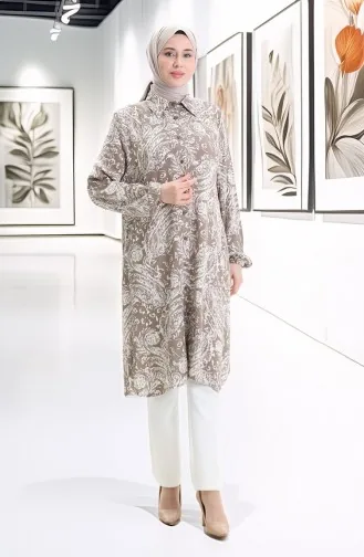 Viskon Düğmeli Tunik 992032A-02 Vizon