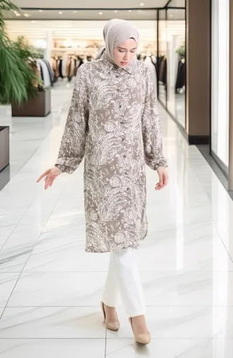 Viskon Düğmeli Tunik 992032A-02 Vizon