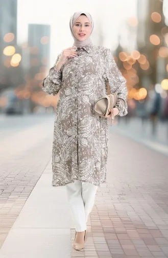 Viskon Düğmeli Tunik 992032A-02 Vizon