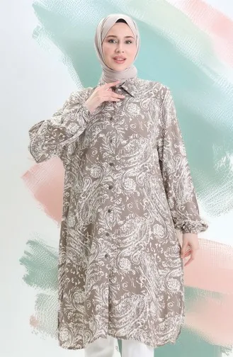 Viskon Düğmeli Tunik 992032A-02 Vizon