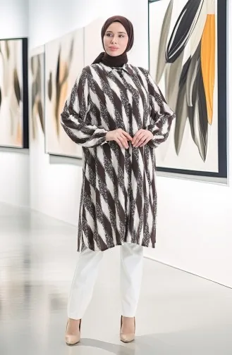 Viskon Düğmeli Tunik 992032B-03 Kahverengi