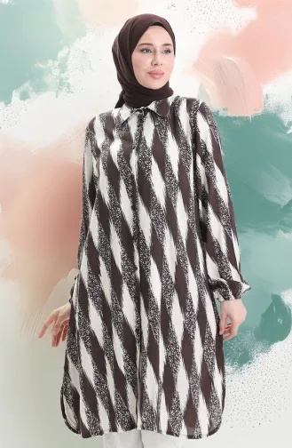 Viskon Düğmeli Tunik 992032B-03 Kahverengi