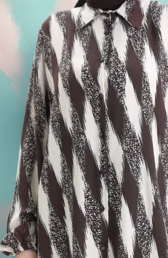 Viskon Düğmeli Tunik 992032B-03 Kahverengi