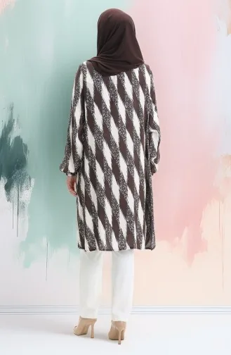 Viskon Düğmeli Tunik 992032B-03 Kahverengi