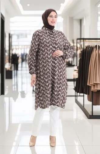 Viskon Düğmeli Tunik 992032C-02 Kahverengi