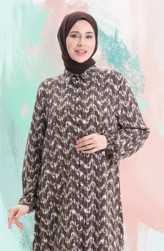 Viskon Düğmeli Tunik 992032C-02 Kahverengi