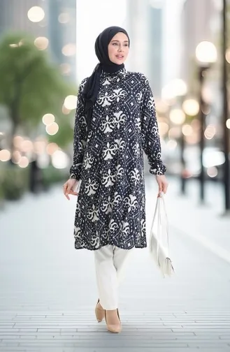 Tunique Boutonnée En Viscose 992032D-02 Bleu Marine 992032D-02