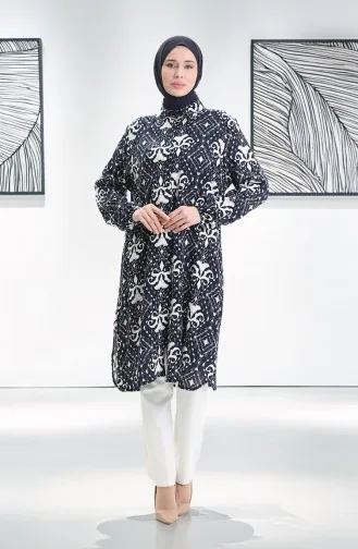 Tunique Boutonnée En Viscose 992032D-02 Bleu Marine 992032D-02