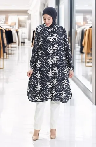 Tunique Boutonnée En Viscose 992032D-02 Bleu Marine 992032D-02