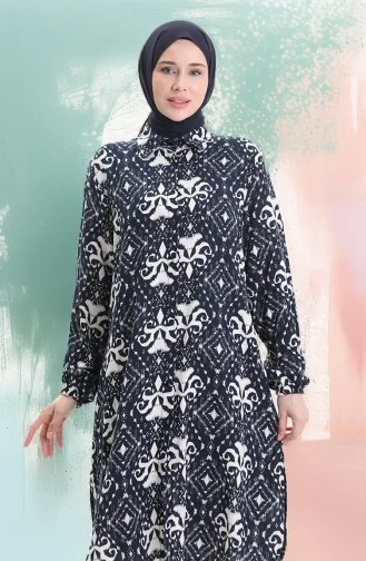 Tunique Boutonnée En Viscose 992032D-02 Bleu Marine 992032D-02