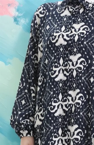 Tunique Boutonnée En Viscose 992032D-02 Bleu Marine 992032D-02