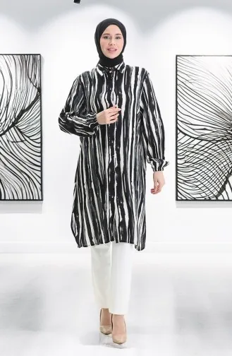 Viscose Tuniek Met Knoopjes 992032E-01 Zwart Grijs 992032E-01