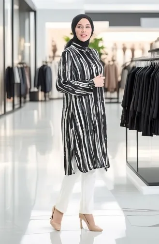 Viscose Tuniek Met Knoopjes 992032E-01 Zwart Grijs 992032E-01