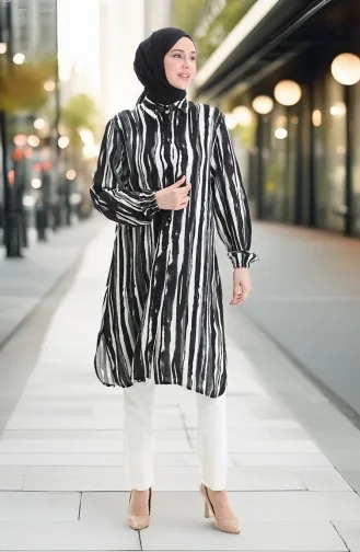 Viscose Tuniek Met Knoopjes 992032E-01 Zwart Grijs 992032E-01