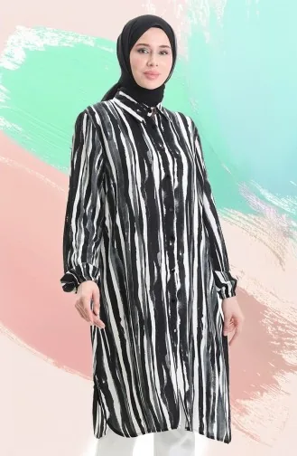 Viscose Tuniek Met Knoopjes 992032E-01 Zwart Grijs 992032E-01