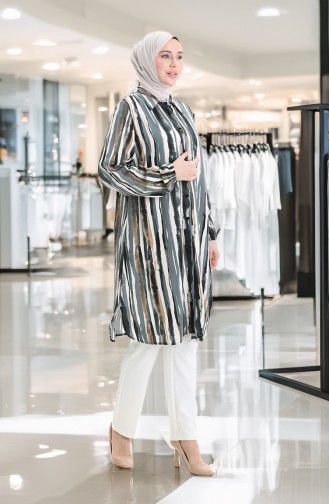 Viskon Düğmeli Tunik 992032E-02 Haki Taba