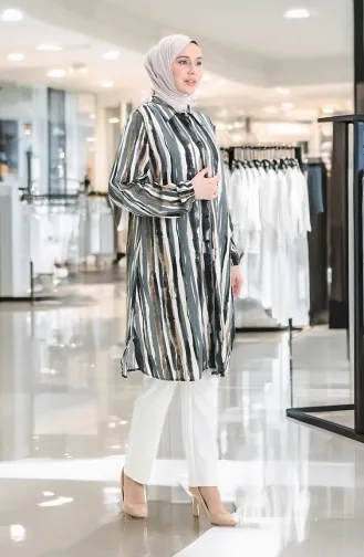 Tunique Boutonnée En Viscose 992032E-02 Kaki Tan 992032E-02