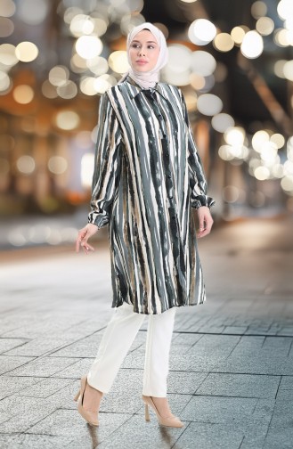 Viskon Düğmeli Tunik 992032E-02 Haki Taba