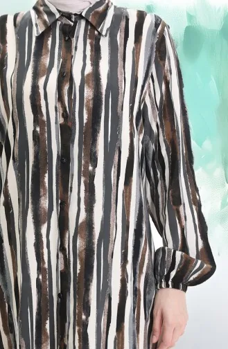 Viskon Düğmeli Tunik 992032E-03 Kahverengi Gri