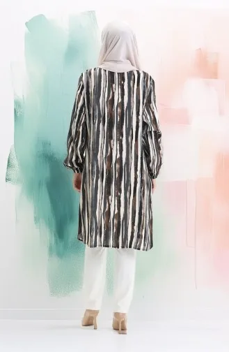 Viskon Düğmeli Tunik 992032E-03 Kahverengi Gri