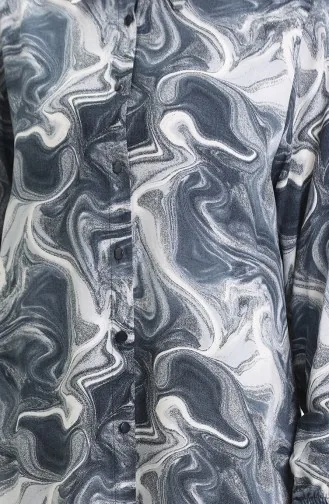 Viskon Düğmeli Tunik 992032F-03 Gri Beyaz