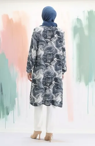 Viskon Düğmeli Tunik 992032F-03 Gri Beyaz