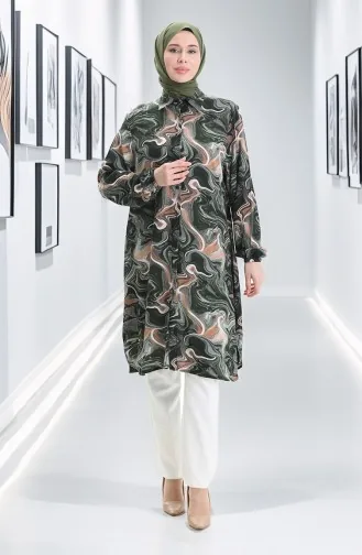 Tunique Boutonnée En Viscose 992032F-04 Kaki Vison 992032F-04