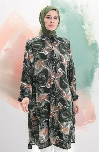 Tunique Boutonnée En Viscose 992032F-04 Kaki Vison 992032F-04