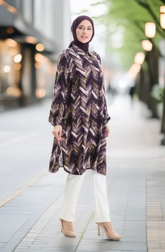 Viscose Buttoned Tunic 992032G-01 Plum Brown 992032G-01