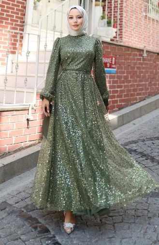 Beaded Evening Dress 5801-01 Khaki 5801-01