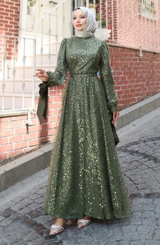 Beaded Evening Dress 5801-01 Khaki 5801-01