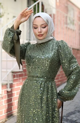 Beaded Evening Dress 5801-01 Khaki 5801-01