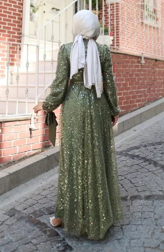 Beaded Evening Dress 5801-01 Khaki 5801-01