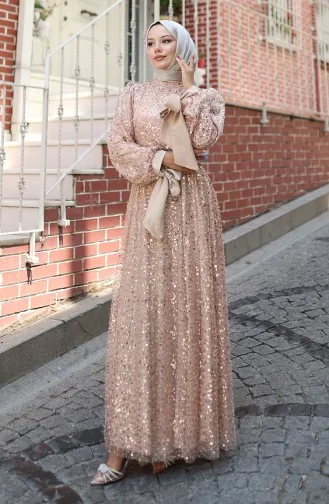 Beaded Evening Dress 5801-02 Beige 5801-02