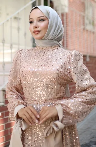 Beaded Evening Dress 5801-02 Beige 5801-02