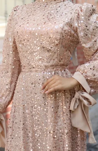 Beaded Evening Dress 5801-02 Beige 5801-02