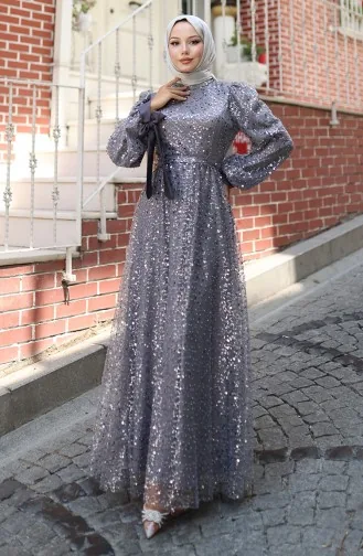 Beaded Evening Dress 5801-03 Gray 5801-03