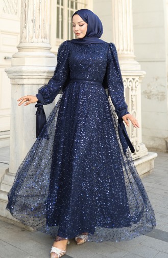 فساتين سهرة بتصميم اسلامي أزرق كحلي 5801-05