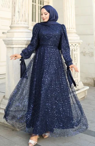 Gekralen Avondjurk 5801-05 Marineblauw 5801-05