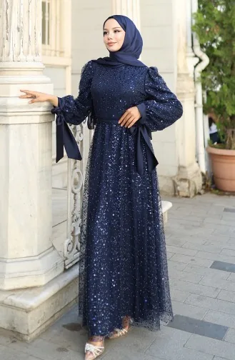 Gekralen Avondjurk 5801-05 Marineblauw 5801-05