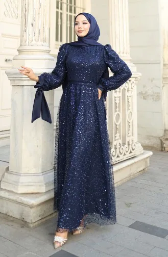 Gekralen Avondjurk 5801-05 Marineblauw 5801-05