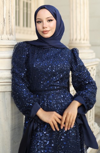 فساتين سهرة بتصميم اسلامي أزرق كحلي 5801-05