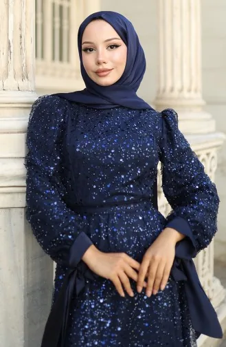 Gekralen Avondjurk 5801-05 Marineblauw 5801-05