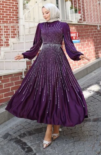 Robe De Soirée En Satin Laqué 5802-01 Violet 5802-01