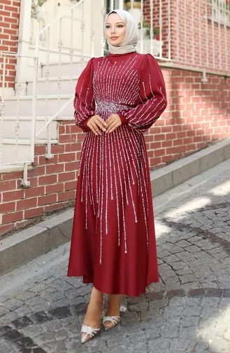 Abendkleid Aus Satin Mit Steinen 5802-03 Burgund 5802-03