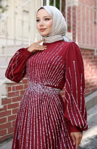 Abendkleid Aus Satin Mit Steinen 5802-03 Burgund 5802-03