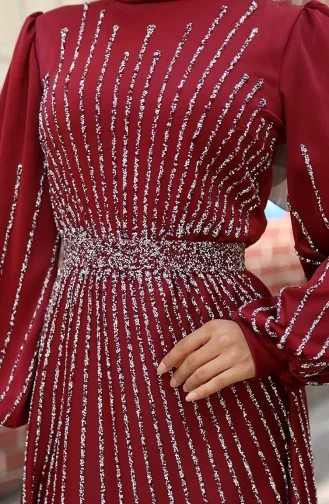 Abendkleid Aus Satin Mit Steinen 5802-03 Burgund 5802-03