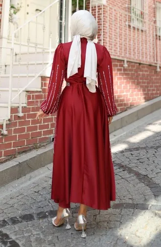 Abendkleid Aus Satin Mit Steinen 5802-03 Burgund 5802-03